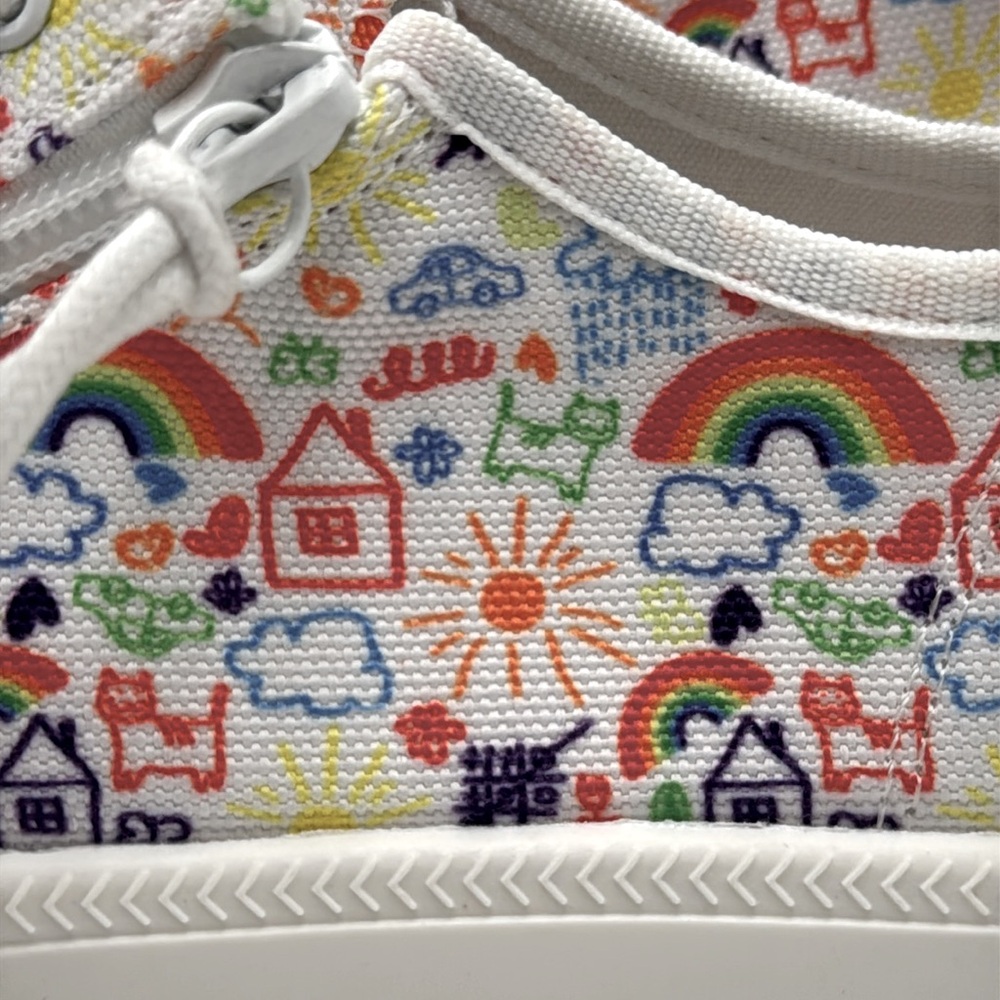 NWT BILLY Footwear LowTop Sneakers Big Girl White with Rainbow House Print - Picture 3 of 12